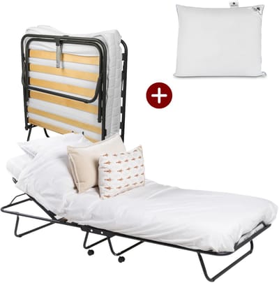 Troonz® Opklapbed Napoli 90x200 cm – Vouwbed met Luxe Matras – Handmatig verstelbaar Hoofdeinde - Logeerbed inclusief Hoofdkussen