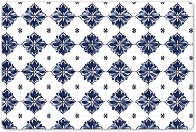 Placemats 45x30 cm - Placemat kunststof - 1 stuk - Tegelmotief - Blauw - Wit - Bloem - Borden onderleggers - Decoratie voor op tafel - Keuken tafeldecoratie accessoires - Vinyl onderlegger - Tafelversiering
