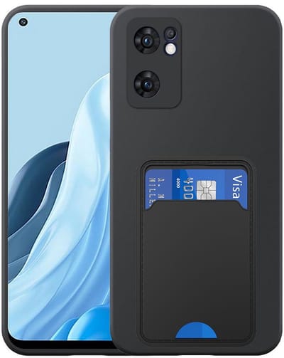 Geschikt voor Oppo Find X5 Lite Telefoonhoesje met TPU Pasjeshouder - Flexible Back Cover Case Siliconen TPU with Cardslot - Zwart - Smartphonica geschikt voor Oppo Find X5 Lite