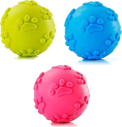 3 stuks hondenspeelgoedbal, piepende bal, kauwspeelgoedballen, hondenballen, hondenballen, drijvend (blauw, roze, groen)