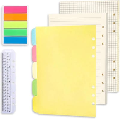 A5 Navullingen voor Ringbanden - 120 Vellen Gelinieerd Papier met Index Tabs en Liniaal voor Notitieboek en Planner
