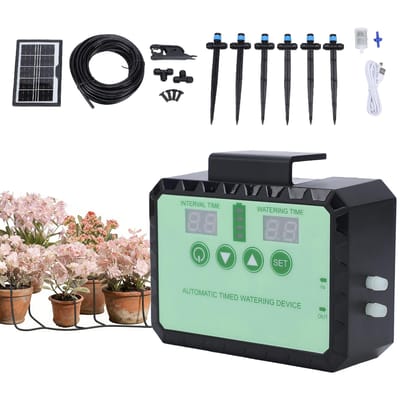 Zonne-   Automatisch Druppelirrigatiesysteem voor Planten Binnen Buiten Tuin met Timer Regenwateropvanger   Spuitmond   Kit