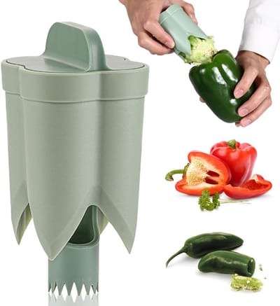 Paprika zaad cover remover, 2024 nieuw 2-in-1 paprika snijder paprika poeder zaad remover tool voor het snel snijden en verwijderen van zaad paprika cover tool plantaardige keuken gadgets