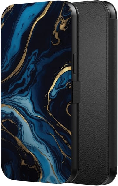 Smartphonica Telefoonhoesje Geschikt voor iPhone 6/6s Kunstleren Bookcase Hoesje met Magnetisch Lipje en Pasjeshouder met Goud Blauw Marmer Opdruk geschikt voor iPhone 6/6s