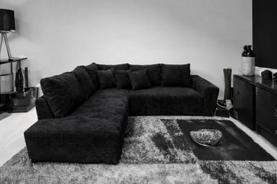 Moderne Hoekbank met Lounge Links – Koningstijl - Black Ribstof (Corduroy) – Inclusief Kussens – Comfortabele Zit- en Loungebank voor Woonkamer