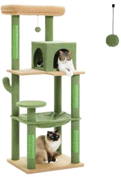 Krabpaal - Kattenboom - Katten Klimmuur - Sisal Krabpalen - Arbre a Chat - Hangmat - Kattenhuisje - 45x55x143cm - Groen