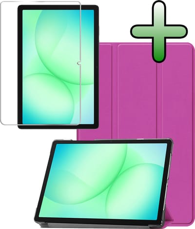 Hoesje Geschikt voor Samsung Galaxy Tab A11 Plus / A9 Plus - Met Screenprotector - Trifold Bookcase - Hard Cover - Hardcover Book Case - Tablet Hoes - Paars