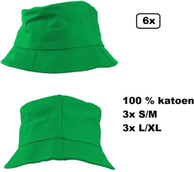 6x Vissers hoedje groen S/M - L/XL - festival thema feest party fun zomer strand