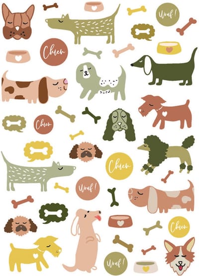 Stickers - Honden & Hondenbotten - Scrapbook Hobby DIY - 2 Stickervellen - 0.6-4.7cm - 87 Stuks