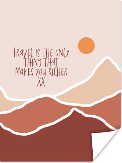 Poster Spreuken - Quotes - Travel is the only thing that makes you richer - Oranje - 120x160 cm XXL