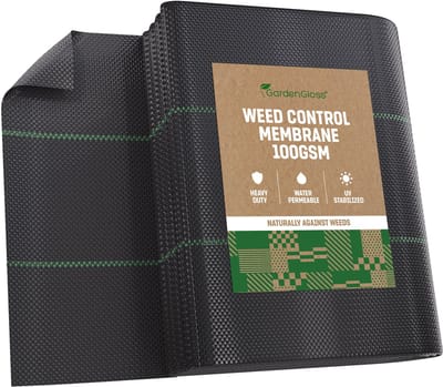 GardenGloss® 20m² Anti-Onkruiddoek 100g/m² - Waterdoorlatend En Scheurvast - Ondergronddoek Met Hoge UV-Stabilisatie - Onkruidfolie Met Lint (10m x 2m, Gevouwen)