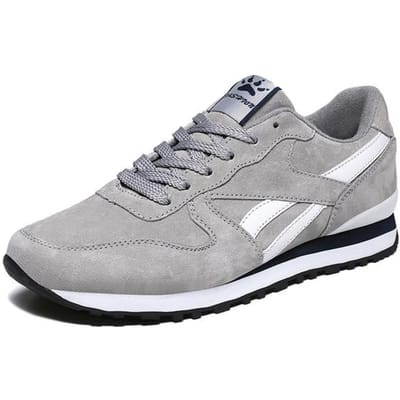 Heren Suède Leren Sneakers Ademende Casual Hardloopschoenen Antislip Outdoor Wandelschoenen Lichtgewicht Veterschoenen Heren Sportschoenen 7.5 gray