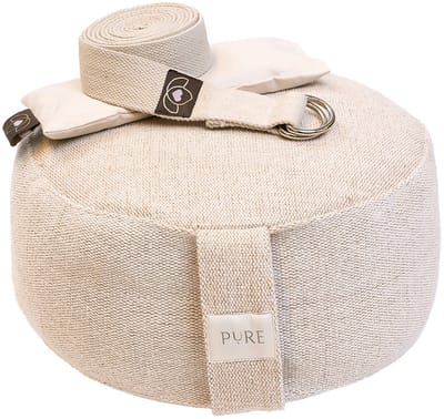 Pakket meditatiekussen jute, oogkussen en riem sand - Pure
