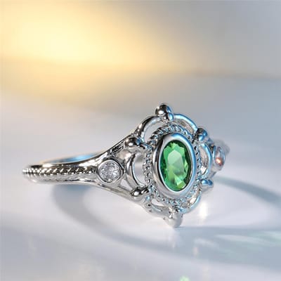 Charm Dames Rood Paars Groen Ovaal Zirkonia Verlovingsring Vintage Kleur Bruiloftsjuwelen Voor Vrouwen 10 beige