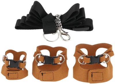 Dailygoods- Harnas Kleine Dieren - 3 Stuks Set - Verstelbare Riem - Leer/Roestvrij Staal - Geschikt voor Eekhoorns/Chinchilla's - Ondersteunt Groei - Dierenharnas