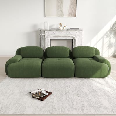 Modulaire frameloze corduroy bank - voor woonkamer en slaapkamer - 3 personen, 298x103x70 cm - groen - gebogen armleuningen - antislip onderkant - 32D hoogelastisch schuim - geen montage nodig