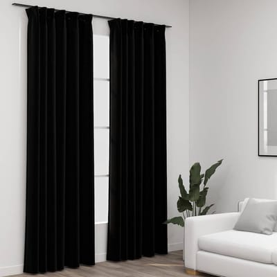 vidaXL - Gordijnen - linnen-look - verduisterend - haken - 2 - st - 140x225 - cm - zwart