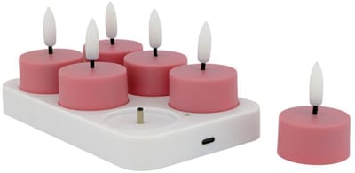 Home Society - LED - Waxinelichtjes - Set van 6 - Lila - Oplaadstation - Usb kabel - Afstandsbediening - Timer