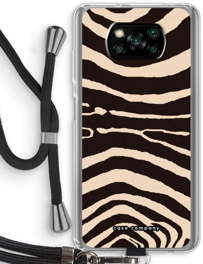 Case Company® - Hoesje met koord geschikt voor Poco X3 Pro hoesje met Koord - Arizona Zebra - Telefoonhoesje met Zwart Koord - Bescherming aan alle Kanten en Over de Schermrand