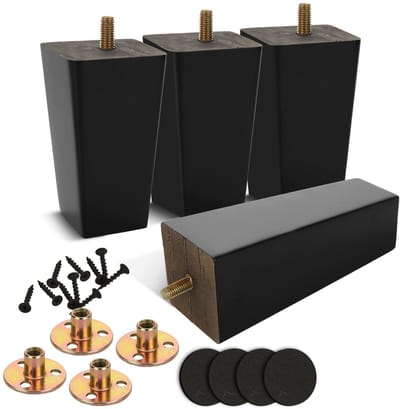 Solidchoice- Meubelpoten Sterk en Stabiel - Houten Meubelpoten - Set van 4 - 15 cm - Voorgeboorde M8-bout - Rubber pads en montageplaten - Meubelbenen
