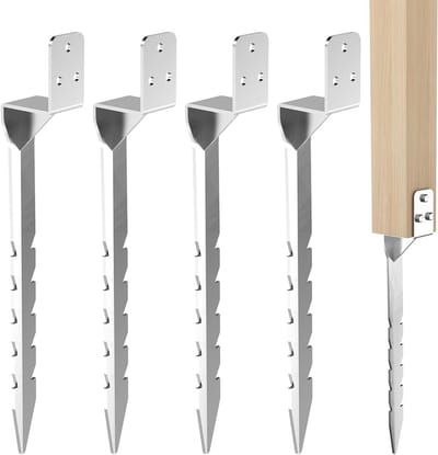 Set van 4 impact sleeves voor L-vormige palen van 50 cm, gegalvaniseerd staal, ideale grondankers voor houten palen en stevige bevestiging