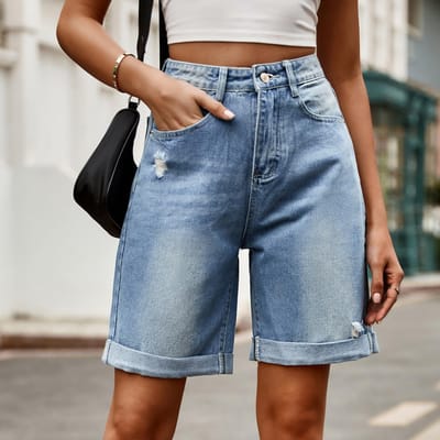 Gaten Jeans Dames Vintage Rechte Vijfde Broek Knielengte Distressed Gewassen Mid Taille Zakken Vrouwelijke Denims Streetwear M gray