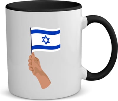 Akyol - israël vlag met hand koffiemok - theemok - zwart - Israël - mensen die liefde willen geven aan israel - degene die van israël houden - supporten - oorlog - verjaardagscadeautje - gift - geschenk - kado - 350 ML inhoud