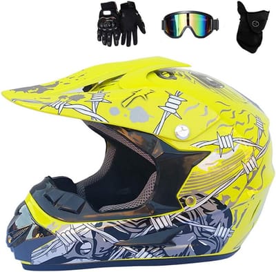 Motorcrosshelm Set - Off-road Helm - Veilig Motorrijden - Inclusief Handschoenen Bril - 960 Gram - C