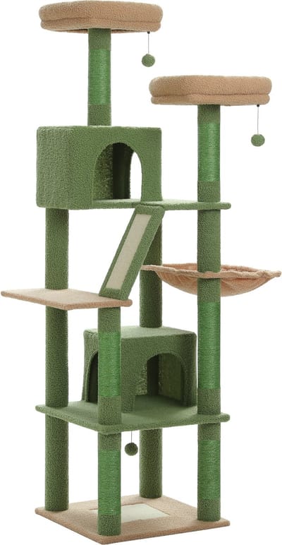 Kattenu CatCastle - Grote krabpaal voor katten - 180 cm hoog - Groen - Kattenboom met katten klimmuur - Hoge krabpaal