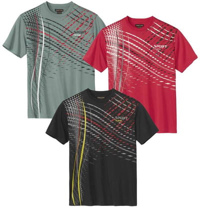 ATLAS FOR MEN - Set van 3 graphic sport T-shirts - Heren - Verkrijgbaar in grote maten - L