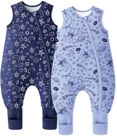 Baby Slaapzak met Voeten 1.5 Tog Katoen 2 Stuks Herfst Winter