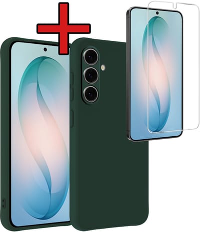 Hoesje - Met Screenprotector - Geschikt voor Samsung Galaxy S26 - Sterk & Shockproof - Telefoon Hoes - Back Cover - Siliconen Case - Telefoonhoes - Donkergroen