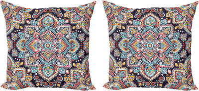 ABAKUHAUS Etnische decoratieve kussenhoes, 2 stuks, Vintage Boho Art, Modern accent, 50x50 cm, Donker nachtblauw