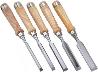 Houtbeitel Set - Timmerman Gereedschap - Hout Bewerken - Chroom Vanadium Staal - 5 Delig - Metaal