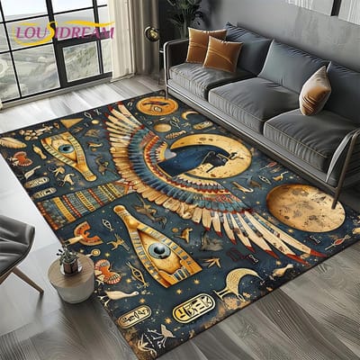 Oud Egypte Hiërogliefische Mythologie Muurschildering Tapijt Vloerkleed voor Woonkamer Slaapkamer Sofa Decoratie, Antislip Vloermat 40x60cm( 15x23in )