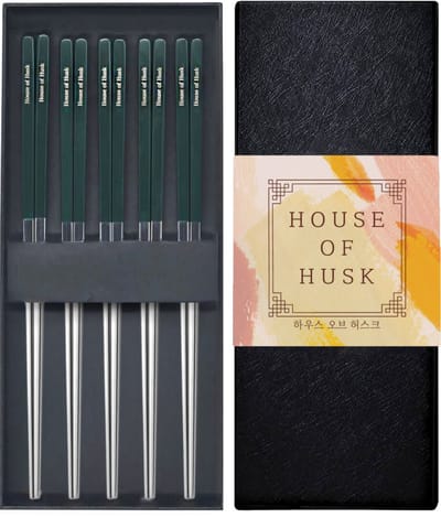 House of Husk Chopsticks Set - Koreaanse Eetstokjes - Vaatwasserbestendig - RVS - 5 Paar - Duo Tone - Groen Zilver
