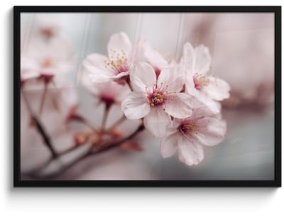 Poster in lijst - Fotolijst 90x60 cm - Posters - Bloesems - Meeldraden - Geel - Wazig - Posterlijst zwart - Decoratie - Wanddecoratie woonkamer - Muurdecoratie slaapkamer