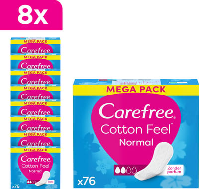 Carefree Cotton Feel Normaal luchtdoorlatende inlegkruisjes - parfumvrij - absorptiegraad twee - 8 x 76 stuks