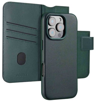 Accezz Hoesje - Geschikt voor Apple iPhone 16 Pro Max - Leather Bookcase 2-in-1 geschikt voor MagSafe - Cedar Green