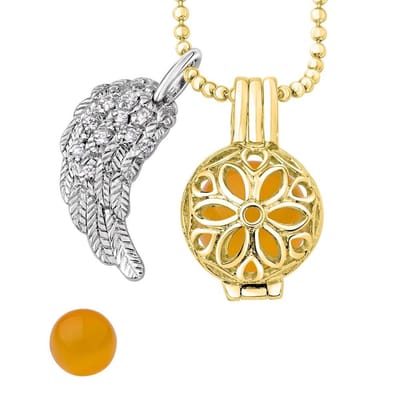 Quiges Engelenroeper Bolhouder met Ketting 70cm en Bolletje - Dames - Goudkleurig Bloem - 12mmØ