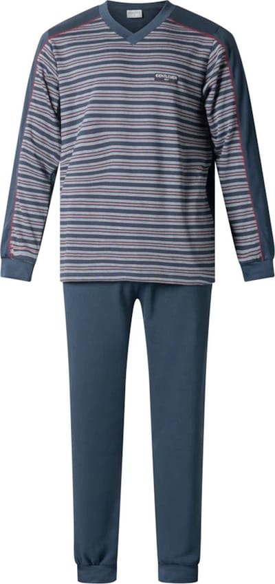 Gentlemen heren pyjama licht geruwd - maat XXL - V-hals - Fijnstreep marine/rood