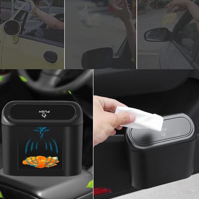 Unyqoos® Universele mini-auto vuilnisemmer met klapdeksel voor auto-organisatie