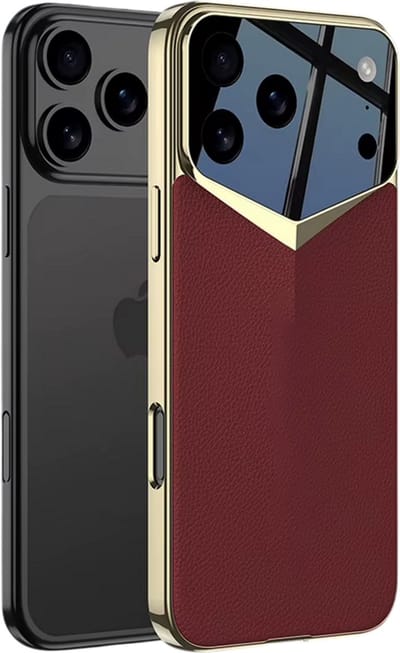 Luxe ultra dunne leren telefoonhoes geschikt voor iPhone 17 Pro – Verhoogde camera bescherming, kras- en stootbestendige backcover, slank design smartphone hoesje - Rood