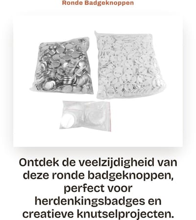 Dailygoods- Badgeknoppen 32 mm - Set van 1000 Stuks - Herbruikbare Knop-Badges - Hoogwaardig Materiaal - Eenvoudig te Monteren - Robuust en Niet Breekbaar - Button Badges