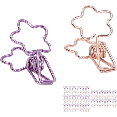 100 Stuks Leuke Binderclips Cartoon Bloemvorm Roségoud Paars Papierklemmen voor Thuis School Kantoor beige