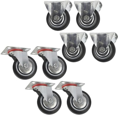 Zwenkwielen Set - Draaibare Wielen - Meubels Verplaatsen - Stalen Constructie - 8 Stuks 75 mm - Zwart