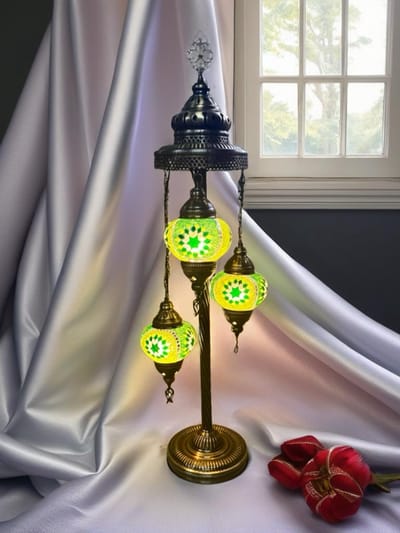 Halay Turkse handgemaakte Tafellamp - Oosterse Sfeerverlichting - Groen Mozaïekglas nachtlamp
