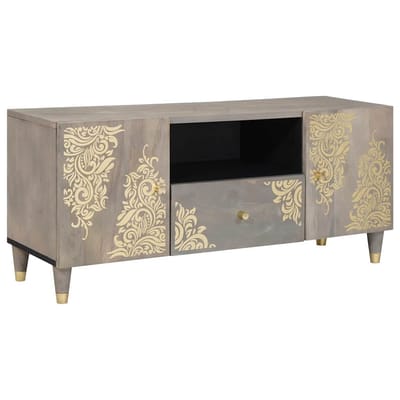 vidaXL - TV - Kast - met - lade - Grijs - 105 - x - 33 - x - 46 - cm - Massief - Mango - Hout