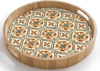 Dienblad rond 40x40 cm - Schootdienblad hout - Elegant - Antiek - Kleurrijk - Borrelplank rechthoek - Plateau houten dienbladen