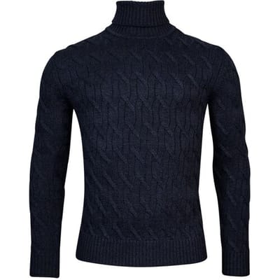 Thomas Maine Trui High Neck Allover Cable Knit Navy / male